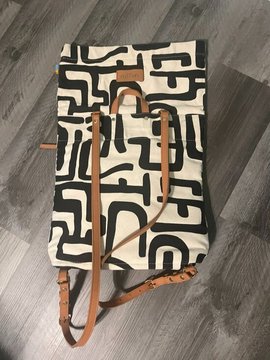 Ubuntu Life Disney Animal Kingdom Black & Cream Canvas Backpack Leather Straps E